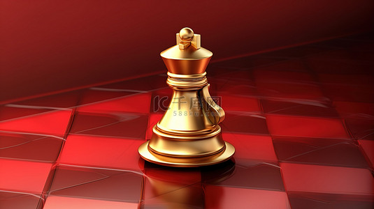 标志性的棋子 3D 渲染的金色符号放置在红色哑光金板上作为社交媒体图标