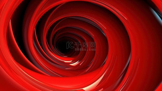 螺旋光线背景图片_背景中带有抽象红色带的扭曲隧道的 3D 插图