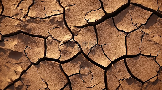 干旱地面上破裂的棕色土壤纹理 3D 渲染插图