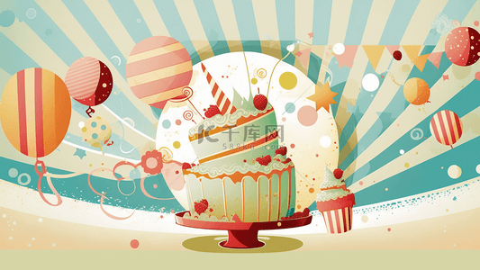 生日派对蛋糕背景图片_生日派对蛋糕气球卡通背景