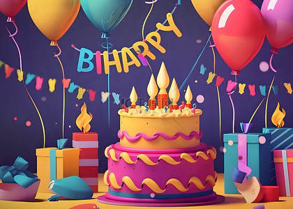 生日庆祝背景图片_蛋糕生日气球派对