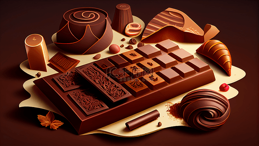 巧克力牛角包插画背景