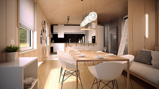 现代小房子时尚餐厅的 3D 插图