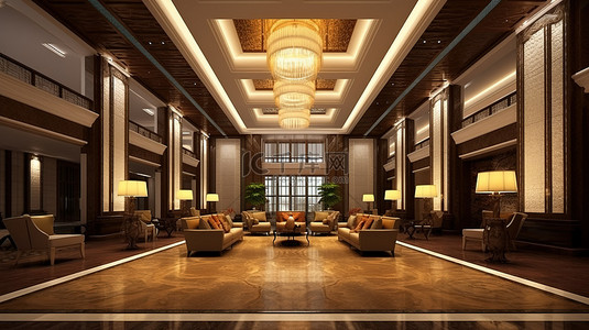 酒店商业背景图片_五星级酒店豪华大堂的 3d 渲染