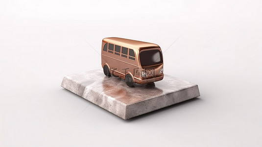 青铜巴士符号栖息在白色大理石讲台上，是数字营销和设计模板的多功能图标