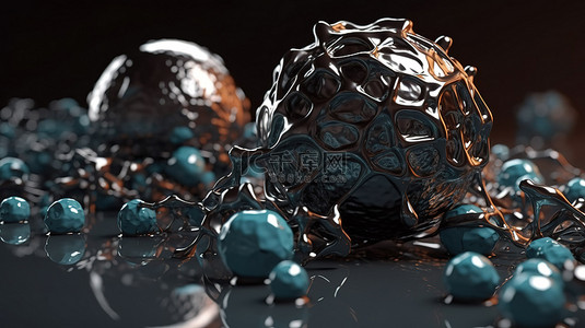 流体几何设计背景图片_有机形式的流体几何设计 3d 渲染次表面​​散射材料和金属球体