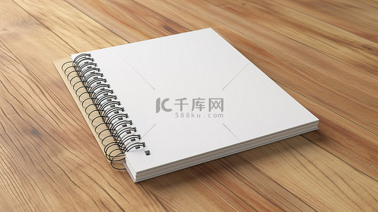 空白笔记背景图片_木质桌面背景的 3D 渲染，特写为空的白色螺旋记事本