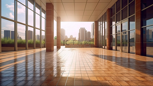现代环境中的空砖地板 3D 渲染