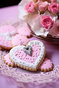 糖果派对背景图片_情人节饼干花和心形饼干