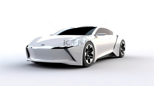 时尚且可持续的优质插电式混合动力概念轿跑车，采用环保技术 3D 在白色背景上呈现