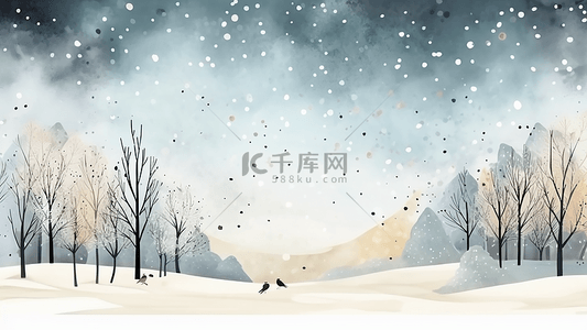 大雪背景图片_冬天森林美景插画