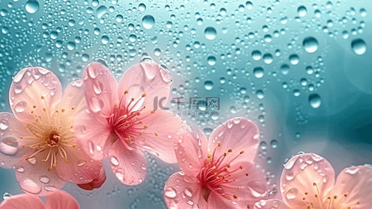 春天雨水节气雨中桃花素材