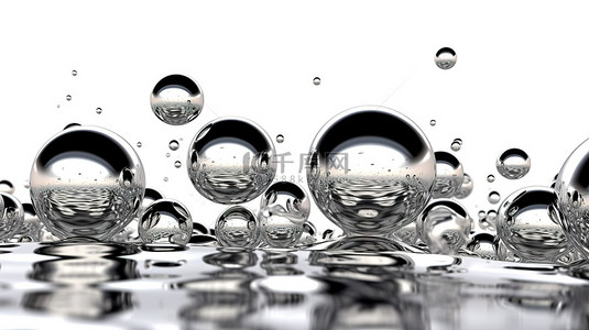 白色背景上清水气泡的 3d 渲染