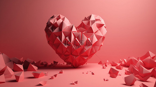 简约几何设计 3D 渲染情人节贺卡的抽象背景