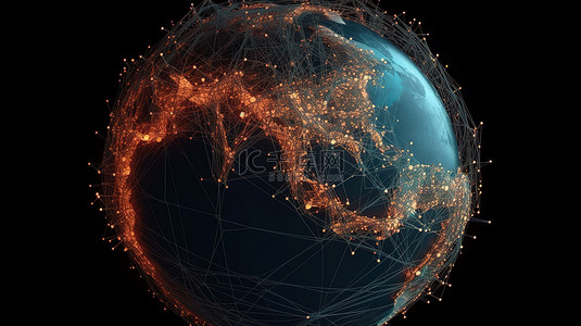 全球科技背景图片_跨越全球的全球丛网络的 3d 渲染