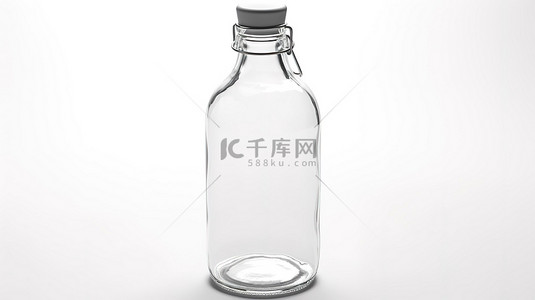 在白色背景上隔离的透明 3d 渲染中的逼真玻璃瓶