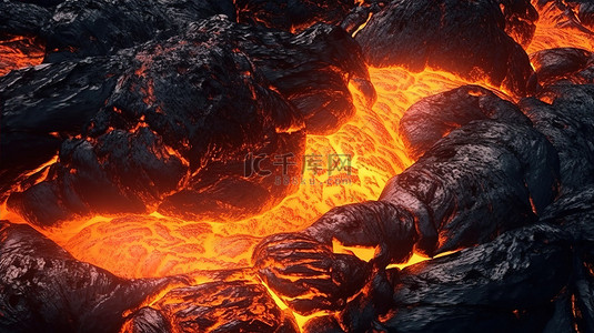 火山熔岩喷发的熔融岩浆纹理的 3d 渲染背景