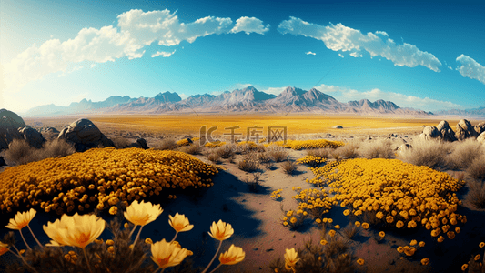 沙漠平原花朵金色背景