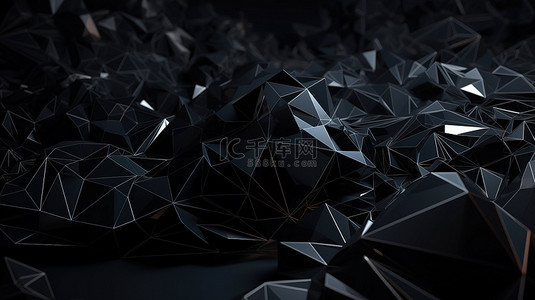 深色科技浪潮与多边形黑色水晶 3d 渲染技术背景