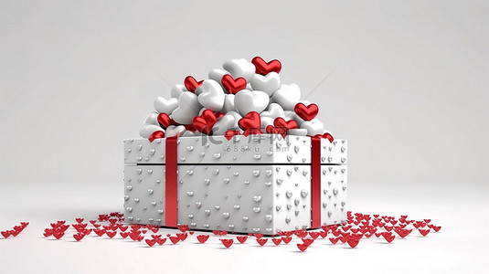 精致的心形装饰纸质礼盒，配有 3D 创建的白色背景上的礼品卡