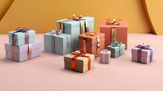 纸箱设计背景图片_礼品盒样机包装设计的 3D 插图