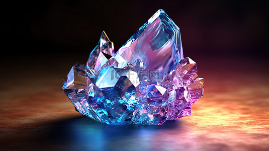 闪闪发光的宝石晶体的迷人宏观视图令人惊叹的 3D 插图