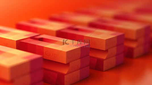 红色和橙色折扣优惠券的充满活力的 3D 渲染插图