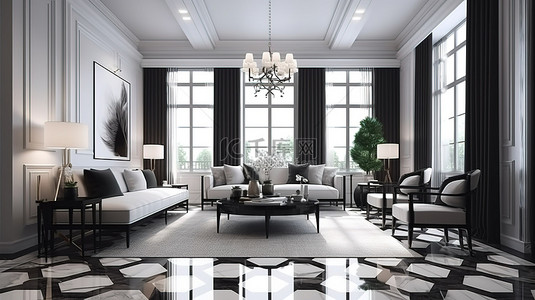 家居背景图片_豪华条纹地板在 3D 渲染中与现代经典客厅相得益彰