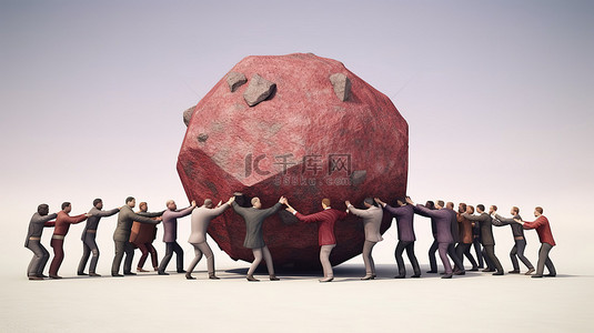 团结的力量背景图片_一起升起一块巨石的 3D 渲染，作为商业组织中团体力量的象征