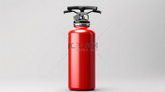 白色背景下红色铝制自行车水上运动瓶样机的 3D 渲染