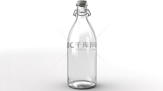 透明玻璃罐子背景图片_在白色背景上隔离的 3d 渲染中描绘的逼真透明玻璃瓶