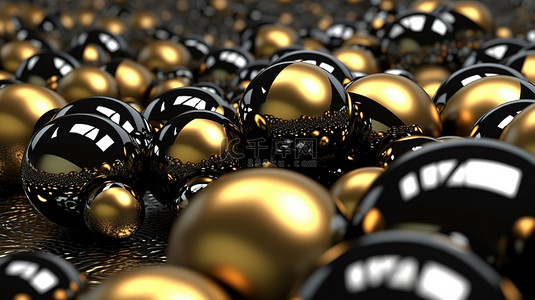 金色和黑色球形背景的 3d 渲染