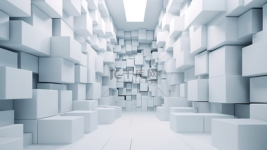 白色立方体背景图片_现代白色立方体盒子堆叠在未来主义设计 3D 渲染中