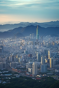 日出时首尔市的航拍照片