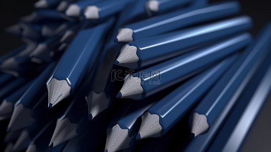 在 3d 渲染中收集海军蓝色铅笔