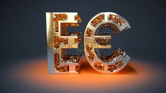 高级排版背景图片_橙色背景上银色金色和黑色 e f g 和 h 字母的高级 3D 插图，字体引人注目