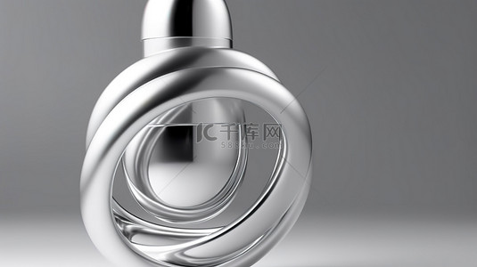 手环背景图片_用于产品展示的带有旋转金属环的独立银色化妆品喷雾瓶的 3D 插图