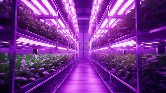 农作物蔬菜背景图片_紫色 LED 照明工业温室尖端水培蔬菜植物工厂