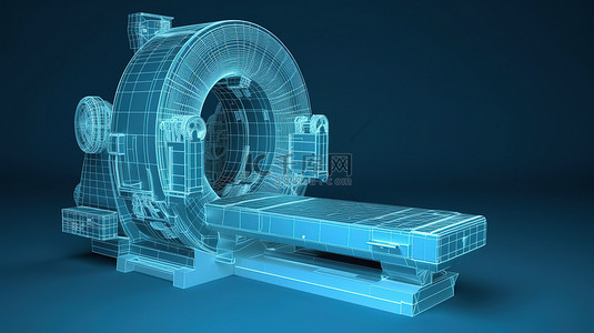 核磁共振设备扁平背景图片_蓝色背景上具有比例 3d 渲染的 mri 扫描仪蓝图