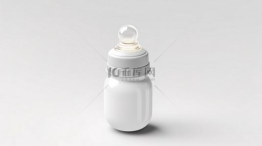 3D 渲染的奶嘴和空婴儿奶瓶的白色背景模型