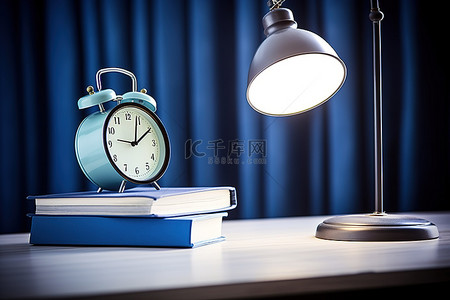 书背景图片_桌上的钟灯和书