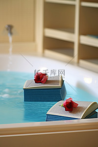 杂志背景图片_浴缸里的水和书