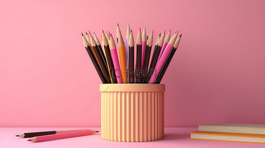 教育课程培训背景图片_学习要点粉红色的墙壁背景，配有 3D 渲染的毕业帽和铅笔