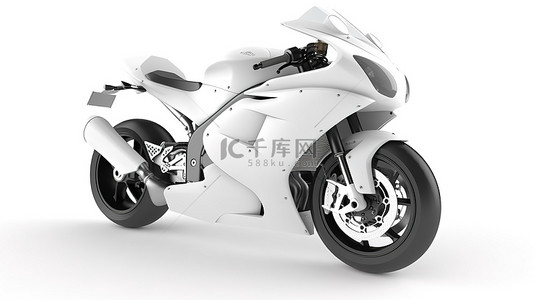 孤立的白色表面上光滑的白色 3D 超级运动摩托车