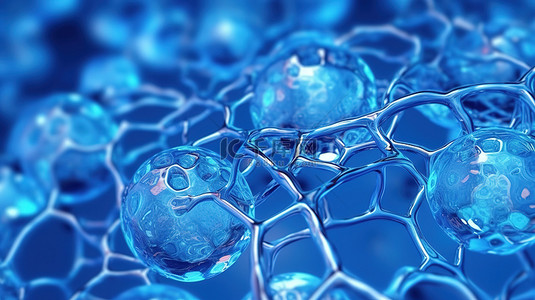 蓝色细胞背景中的分子研究 DNA 用于生物学和医学科学研究 3D 渲染