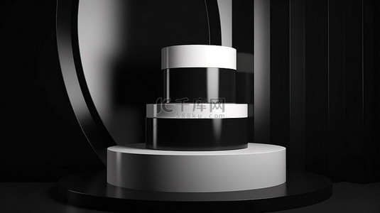 时尚黑白背景图片_促销展示时尚黑白3D产品讲台背景