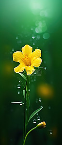一朵黄色的花在绿色背景的田野里