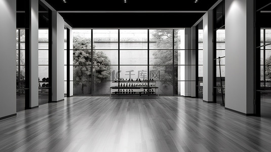 黑背景图片_时尚现代的店面设计，采用黑色铝和玻璃空空间 3D 渲染