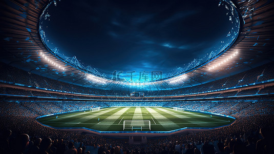 3D 渲染足球场的夜景