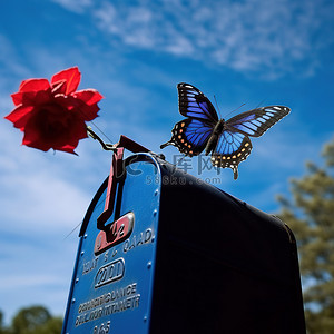 帝王背景图片_美国邮箱前的蓝色帝王蝶